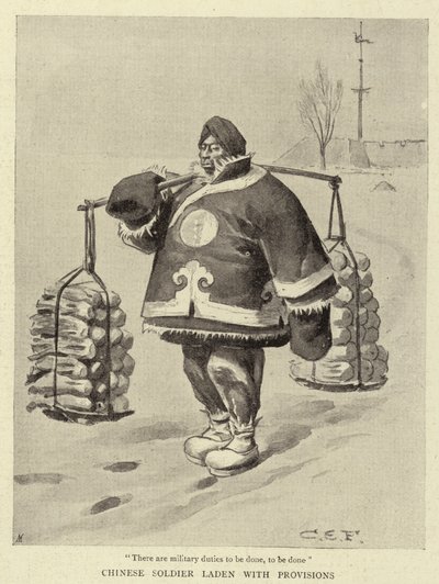 Chinese Soldaat beladen met Voorzieningen door Charles Edwin Fripp